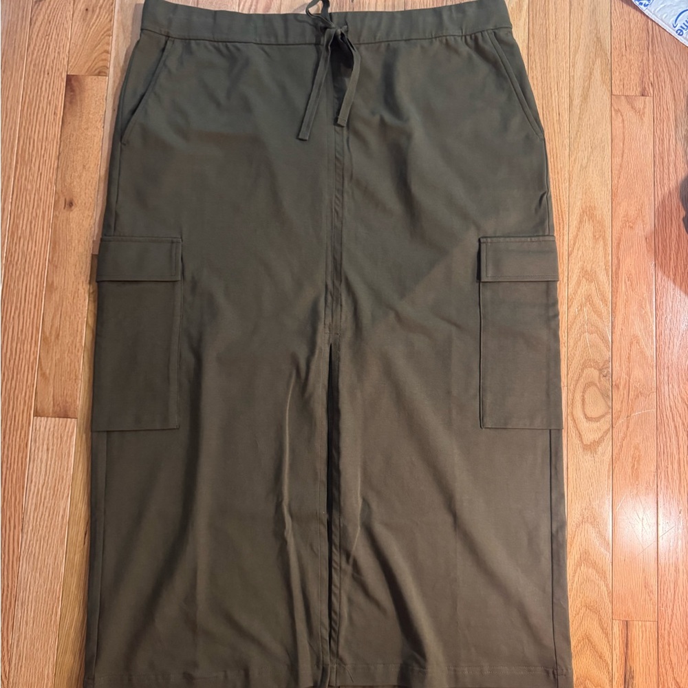 Eileen Fisher Olive Green Cargo Midi Skirt